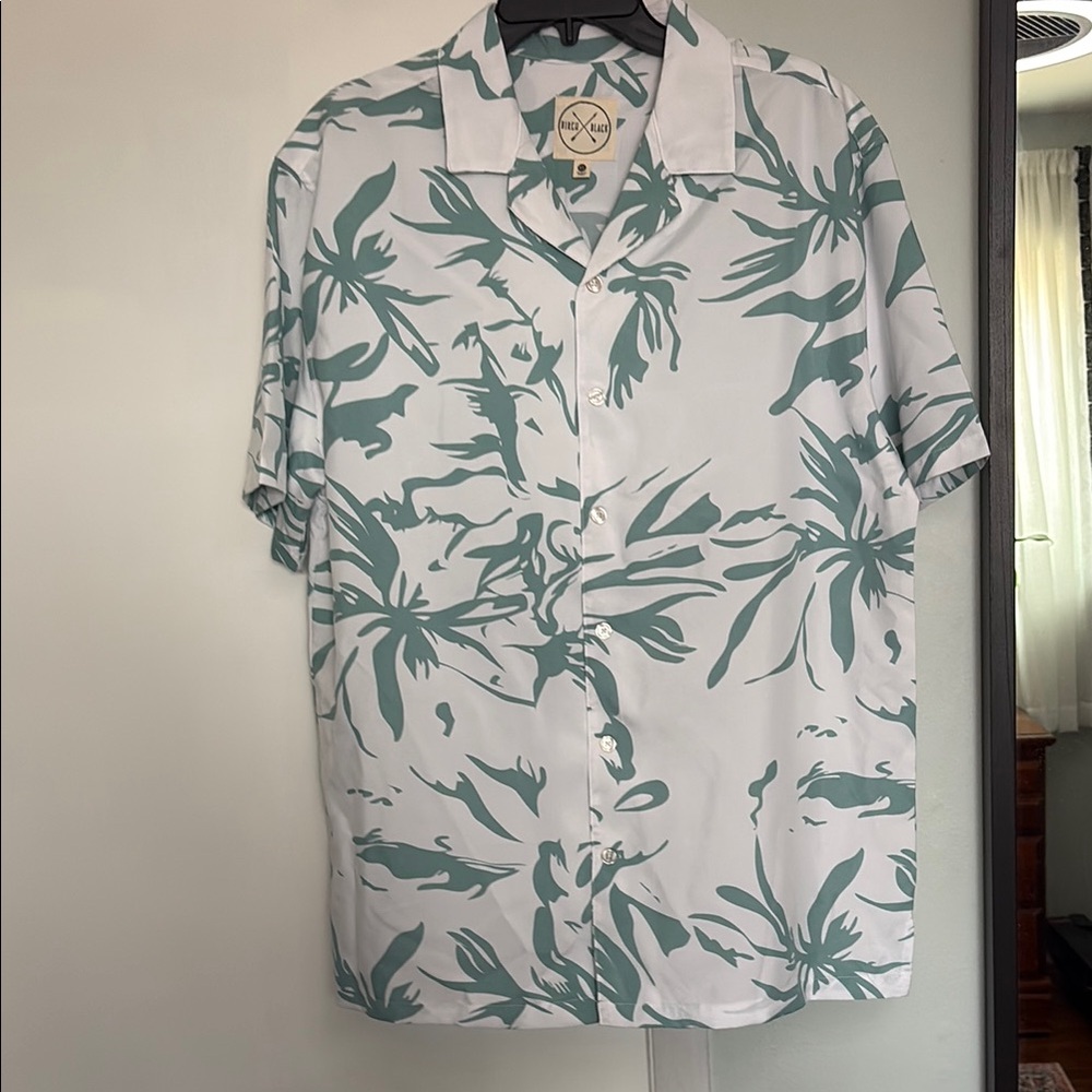 White and Green Leaf Print Shirt